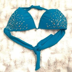 Miss Me Teal and Silver Halter Bikini Top